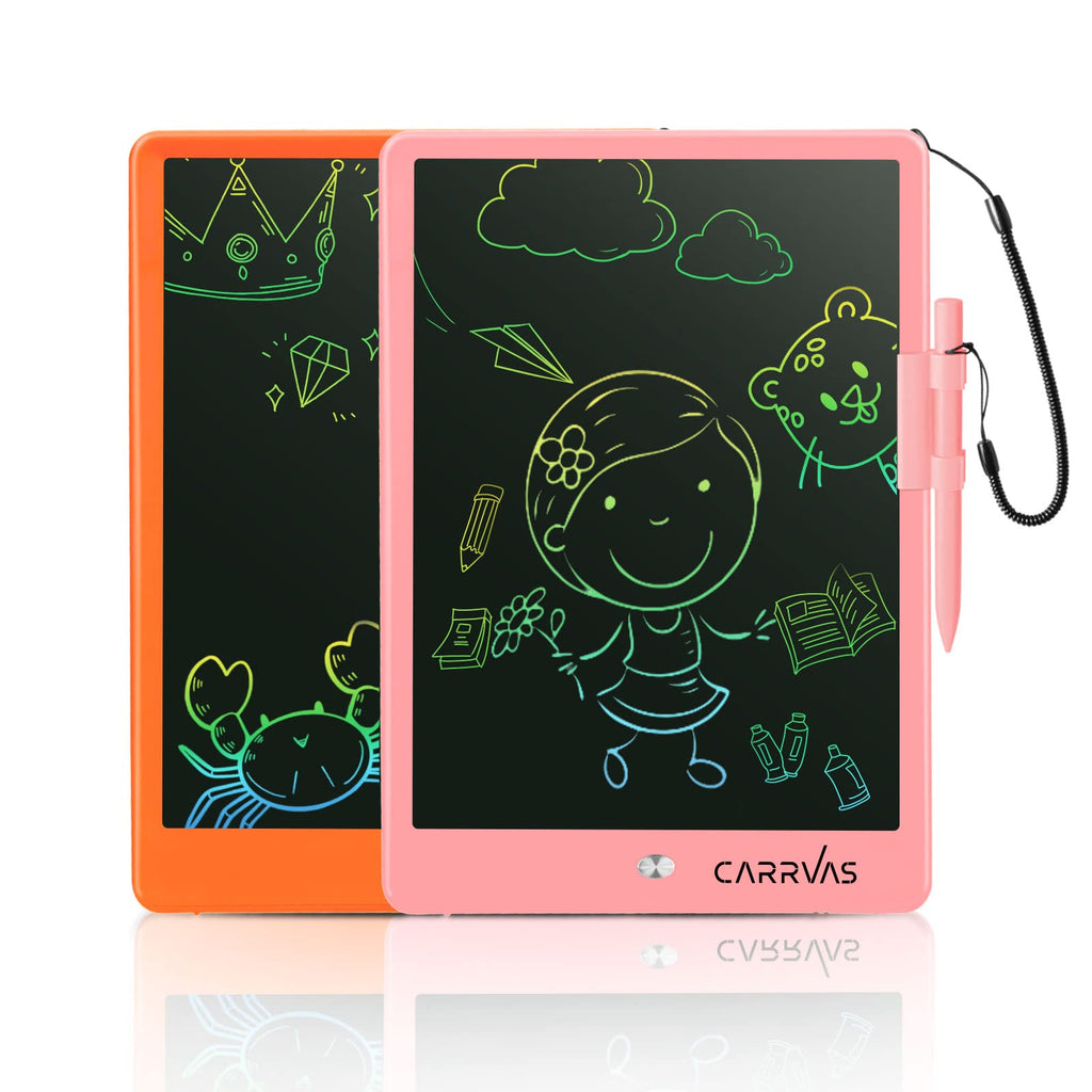  [AUSTRALIA] - CARRVAS LCD Writing Tablet 2 Pack 10 Inch Colorful Pads Sketch Drawing Pad Doodle Board Reusable Electronic Writing Board Toy Gifts for 3 4 5 6 7 Years Toddler Boys Girls Pink & Orange