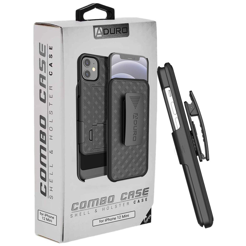  [AUSTRALIA] - Aduro Combo Case & Holster for iPhone 12 Mini, Slim Shell & Swivel Belt Clip Holster, with Built-in Kickstand for Apple iPhone