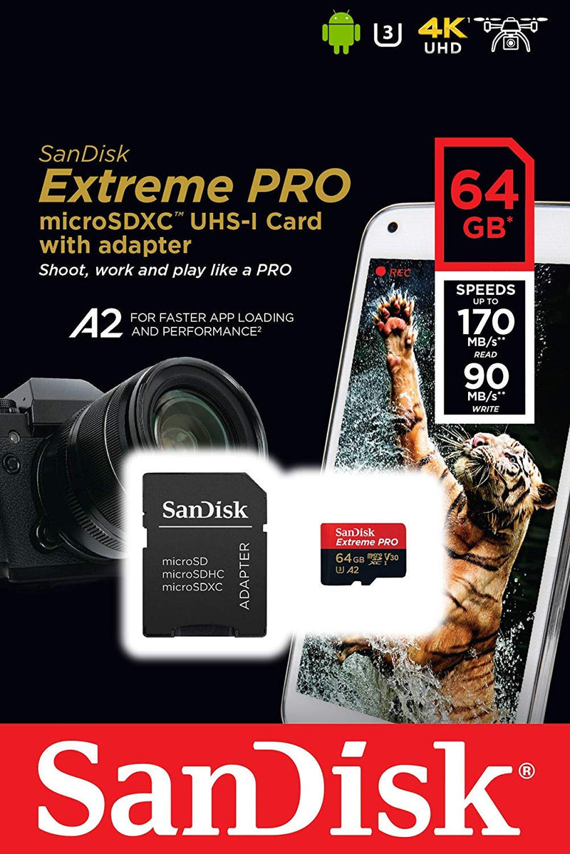  [AUSTRALIA] - Sandisk 64GB Extreme Pro 4K Memory Card works with Samsung Galaxy S9, S9+, S8, S8 Plus, Note 8, S7, S7 Edge - UHS-1 V30 Micro (SDSQXCG-064G-GN6MA) with Everything But Stromboli (TM) Card Reader