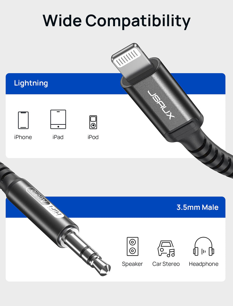  [AUSTRALIA] - JSAUX Lightning to 3.5mm Audio Cord 6FT, [Apple Mfi Certified] Lightning to Aux Cable for iPhone 14/14Pro/13/13 Pro Max/12/12 Mini/12 Pro/12 Pro Max/11 Pro/11 Pro Max/X/XR/XS Max/8/7/Car Stereo-Black Black