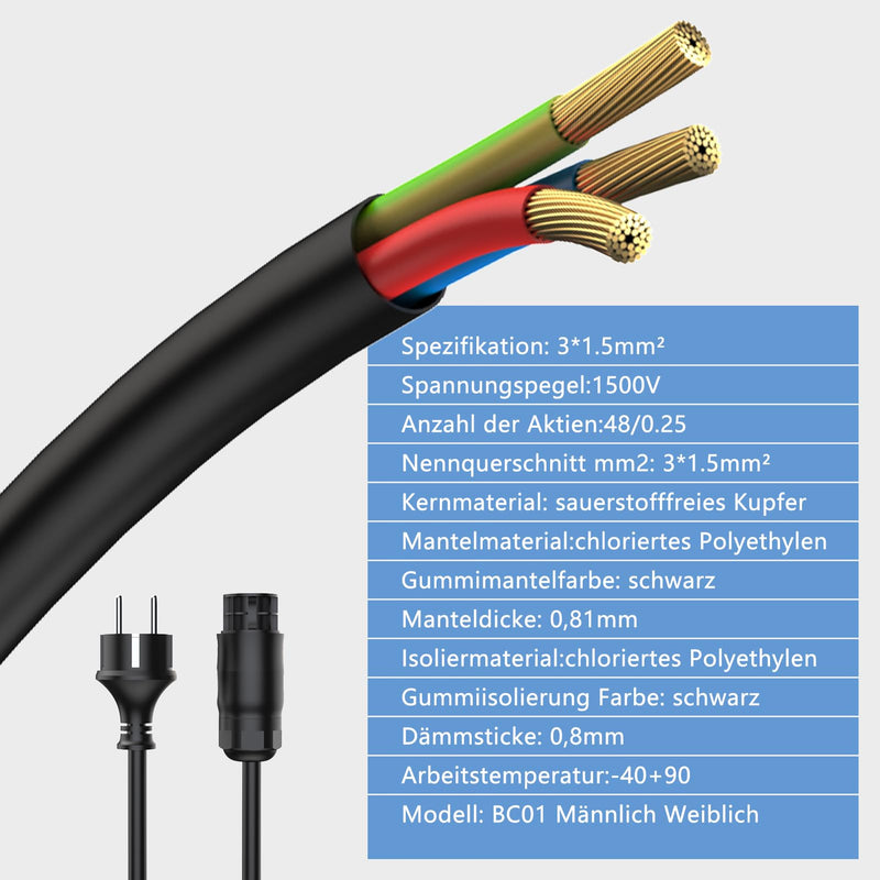  [AUSTRALIA] - Betteri BC01 balcony power station cable AC cable with Betteri BC01 socket to Schuko plug (IP44) extension adapter suitable for micro inverters (2M) 2M