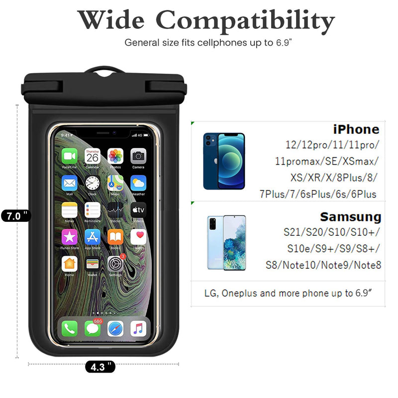  [AUSTRALIA] - Weuiean Waterproof Phone Case, Waterproof Phone Bag with Detachable Lanyard, Phone Dry Bag for iPhone 12/11/SE/XS/XR 8/7/6Plus, Samsung S21/20/10/10+/Note up to 6.9 inch - 2Pack Black+Black Black + Black