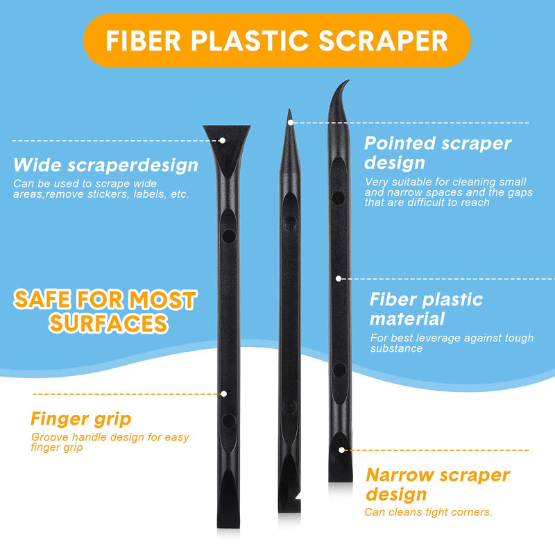  [AUSTRALIA] - 9 Pieces Plastic Scraper Tool Scratch Free Plastic Scraper Cleaning Pen-Shaped Scraper Tool Stiff Multipurpose Label Scraper for Tight Spaces, Kitchen, Crevices, Food, Paint (Black) Black