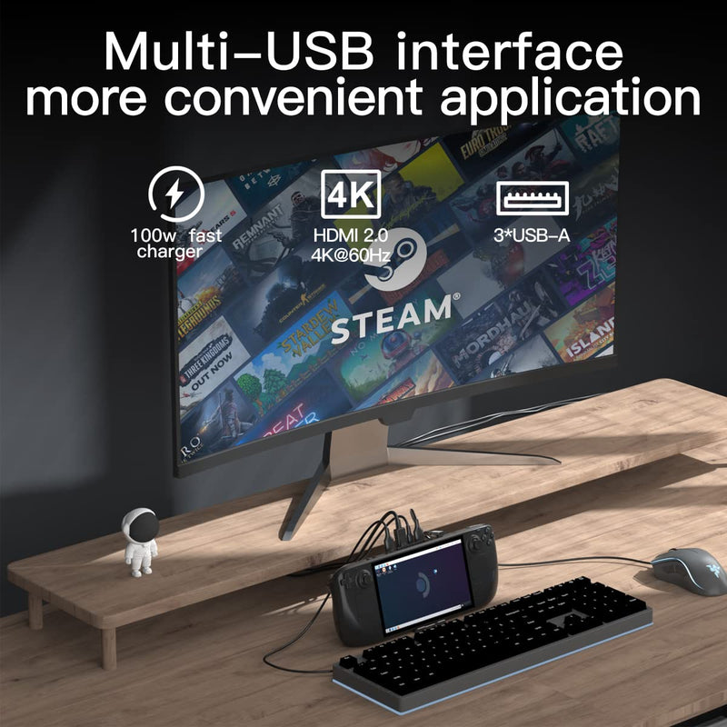  [AUSTRALIA] - Desktop and Portable Steam Deck Dock:5-in-1 USB C Dock with 3*USB-A 3.0/2.0 HDMI 2.0 4K@60H, USB-C PD 100W Max, Stream Deck Dock Stand Base Accessories, Supports Other USB-C Devices and PC (5 in 1) 5 IN 1