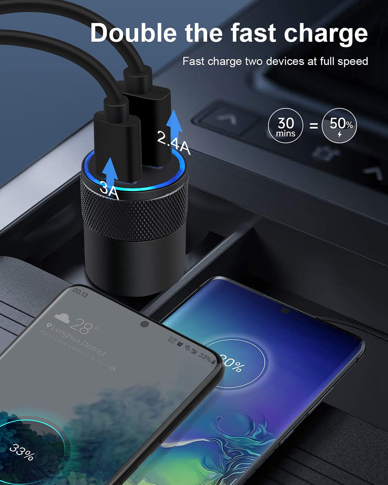 30W USB C Car Charger, [2Pack] PD 3.0 Fast Charge Dual Port USB Type C and 2.4a USB A Cargador Carro Lighter Adapter Base for iPhone, iPad, Samsung Galaxy, LG, Google Pixel GPS, Z Play Droid, Motorola Black-PD - LeoForward Australia