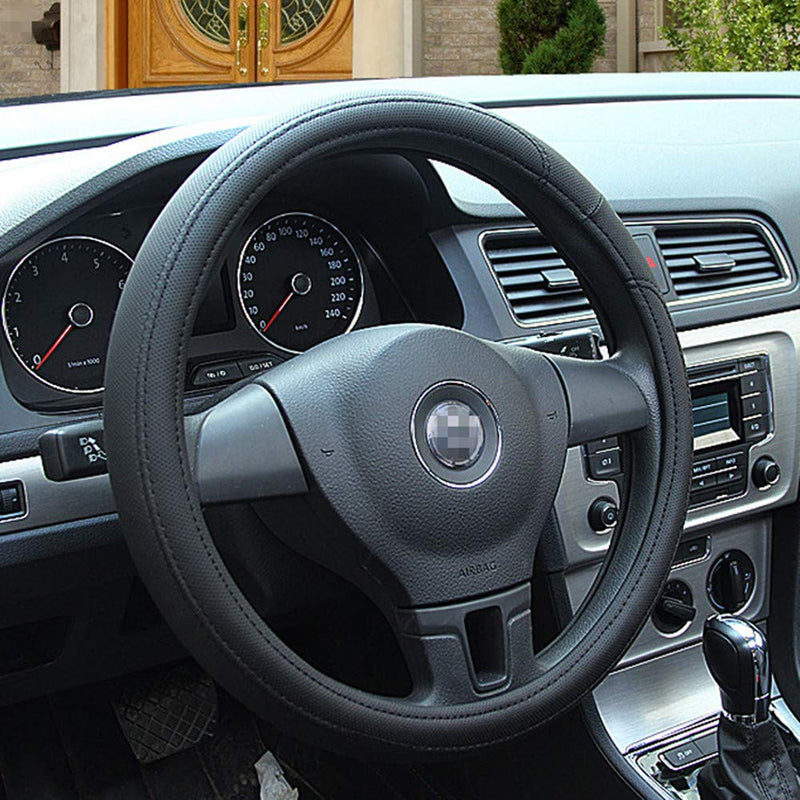  [AUSTRALIA] - CSRennspt Universal 15 inch Black 38cm Auto Car Steering Wheel Cover PU Leather