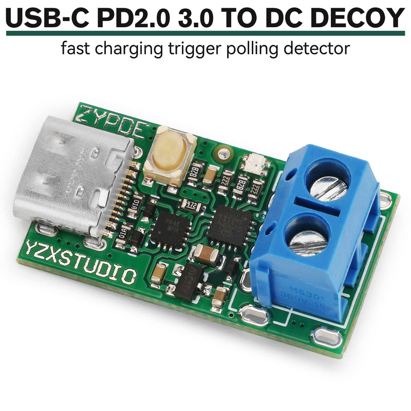  [AUSTRALIA] - Type-C USB-C PD 2.0 3.0 to DC Decoy Fast Charge Trigger Poll Detector High Power 120W for Notebook Powered Change Type-C, ZYPDE Model Trigger Poll Detector Contains Any Function of ZY12PDN Model. 1 PCS