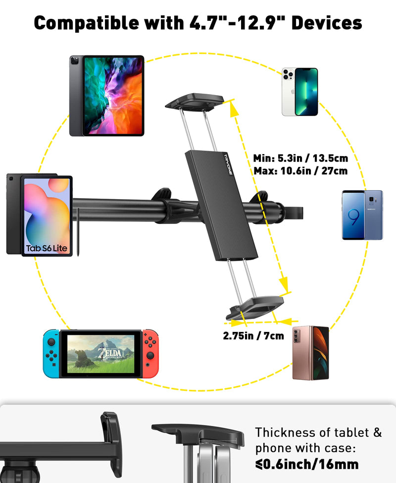  [AUSTRALIA] - Car Tablet Holder Mount for iPad: Tryone Headrest Tablet Stand for Car Back Seat Compatible with iPad Pro Air Mini | Galaxy Tab | Kindle Fire HD | Switch OLED or Other 4.7 -12.9" Devices Black