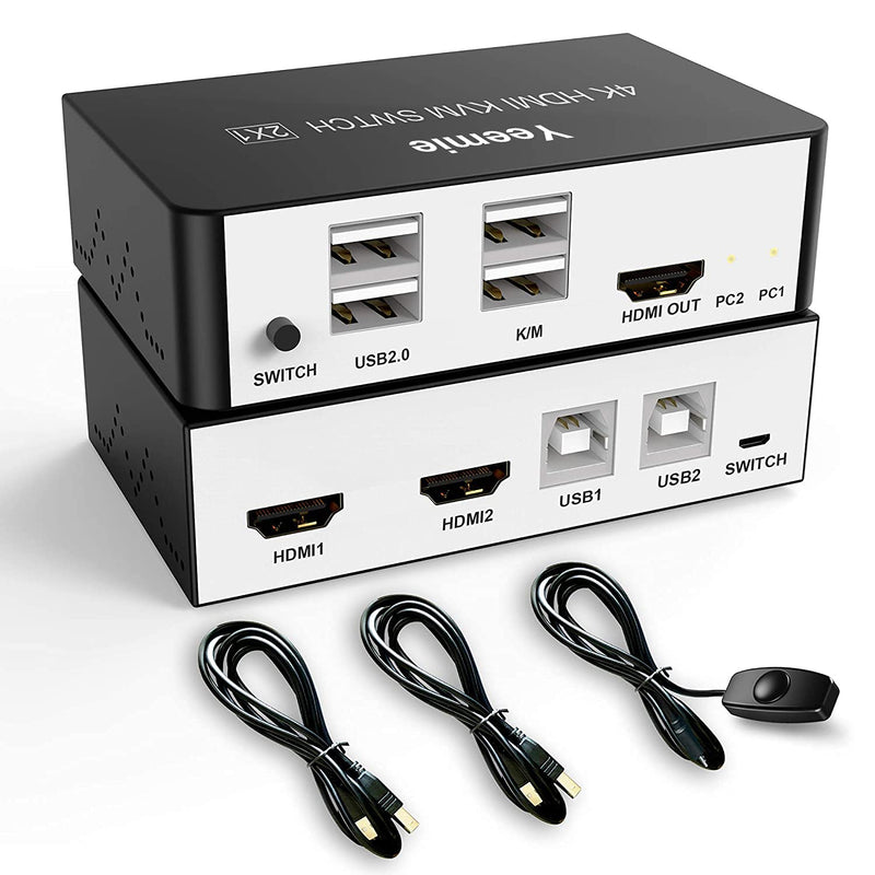 [AUSTRALIA] - Yeemie HDMI KVM Switch 2 Ports Share 2 Computers with One Monitor, with Hotkey Switch, USB Cable and Switch Cable, 3 Switch Modes,Support UHD Extended Display 4K@30Hz, White