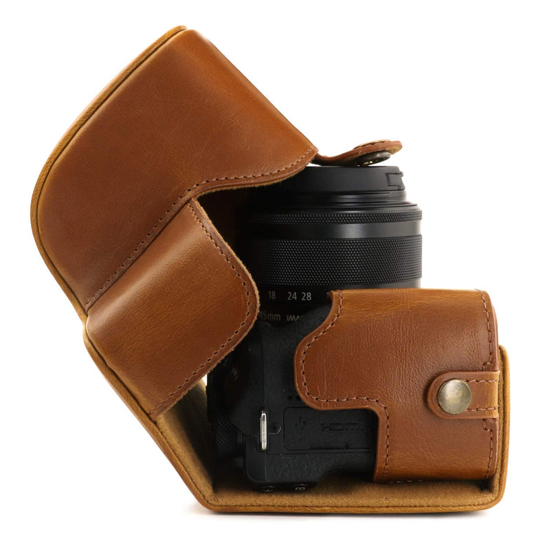  [AUSTRALIA] - MegaGear Ever Ready Leather Camera Case Compatible with Canon EOS M6 Mark II (15-45mm) Light Brown