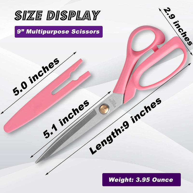  [AUSTRALIA] - ATO-DJCX Fabric Sewing Scissors All Purpose Tailor Scissors Heavy Duty, 9" Stainless Steel Ultra Sharp Blade Scissors for Office Craft,Comfort-Grip Handles,with Protective Cover Pink