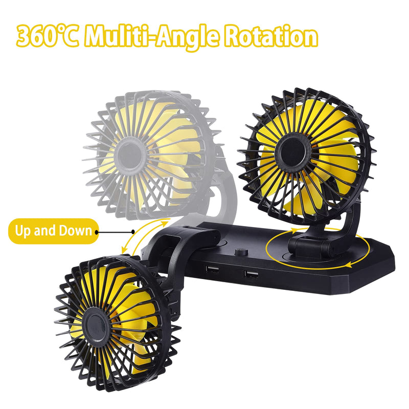  [AUSTRALIA] - BULFULL Car Fan, Portable Car Seat Fan Headrest 360 Degree Rotatable Car Fan for Seat 12V Cooling Air with Stepless Speed Regulation for SUV, RV, Vehicles Dual Head Cigarette Lighter Plug