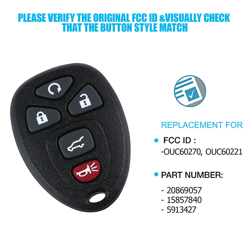  [AUSTRALIA] - Keyless Entry Remote Control Fob for 2007-2016 Chevy Suburban Tahoe Traverse Buick Enclave Cadillac Escalade GMC Acadia Yukon (OUC60270, OUC60221) 5Btn 2 Pack