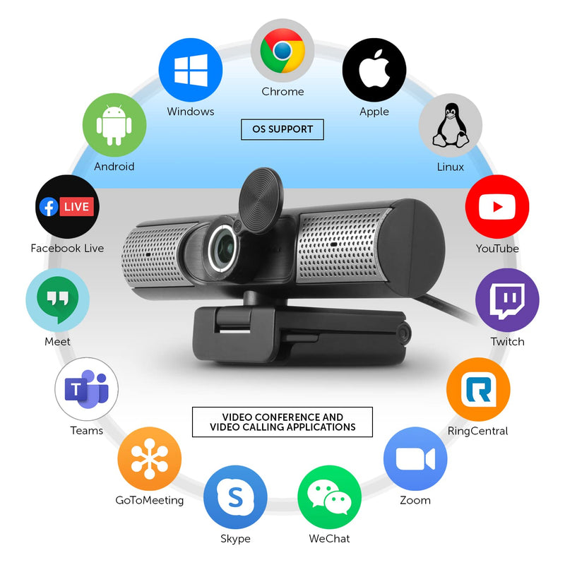  [AUSTRALIA] - Aluratek HD 1080P Webcam, USB-C/USB-A, w/Built-in Speakers & Mic,Black,AWCS06F AWCS06F