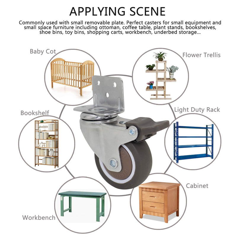  [AUSTRALIA] - Casoter 2"(50mm) L-Clip Plate Swivel Caster w/Brake, 5 Holes L-Clip Side Mount Plate for Narrow Install Place, TPE Rubber Wheel Move Silent Smooth Sturdy, 4 Pack Total Load Capacity 190Lbs/87Kg Swivel w/ Brake