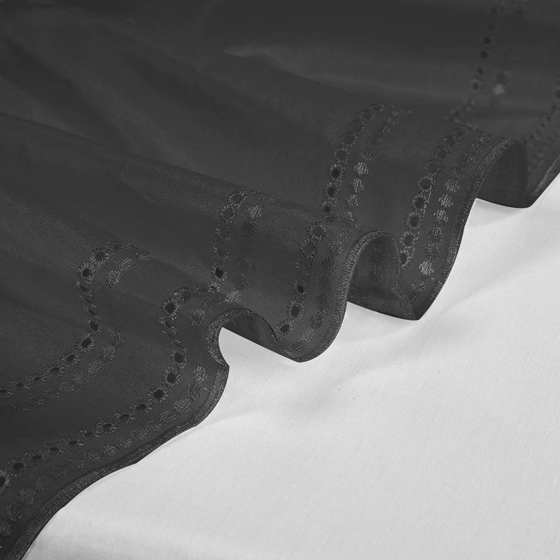  [AUSTRALIA] - QSY Home Wrap Around Elastic Eyelet Bed Skirts 14 1/2 Inches Drop Dust Ruffle Three Fabric Sides Easy On/Easy Off Adjustable Polyester Cotton(Black Queen/King) Embroidery-Queen/King-14 1/2 Inch Drop Black