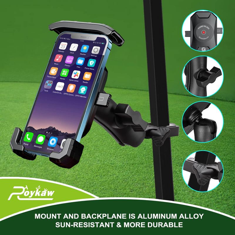  [AUSTRALIA] - Roykaw Golf Cart Phone Mount Holder for iPhone/Galaxy/Google Pixel/Motorola & GPS SkyCaddie SX400, SX500 - Fit for EZGO, Club Car, Yamaha, ICON, Advanced EV, Upgrade Quick Release & One-Touch Lock