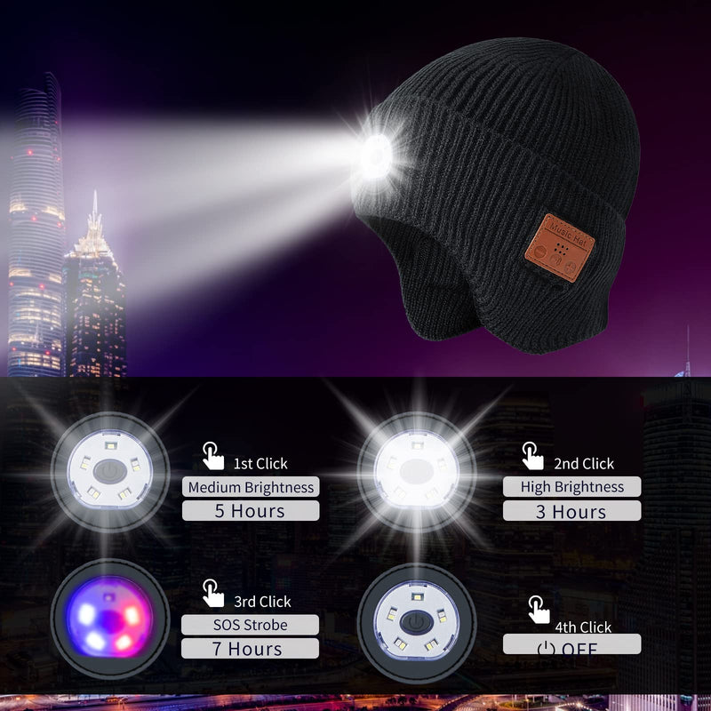  [AUSTRALIA] - Bluetooth Beanie Hat with Light and Headphones, Built-in Microphone and Stereo Speakers Upgrade Music Knitted Hat, Unisex USB Rechargeable Headphones Music Hat (Black)