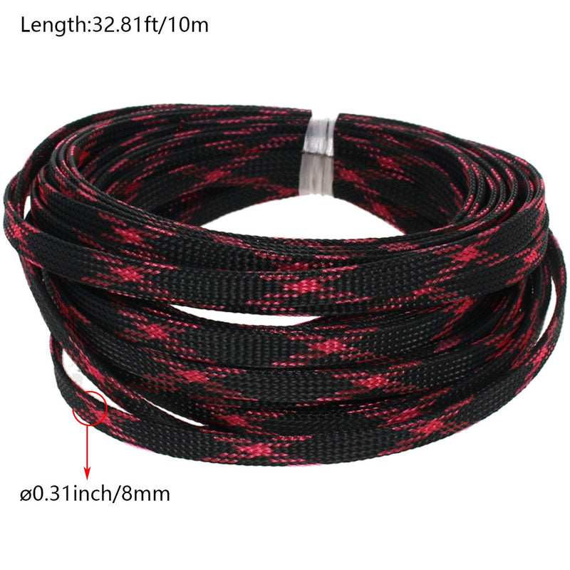  [AUSTRALIA] - Bettomshin PET Expandable Braided Sleeving 8mm Width 32.8Ft Length Braided Cable Wire Sleeve for TV Computer Office Home Entertainment DIY Adjustable Black Pink 1pcs