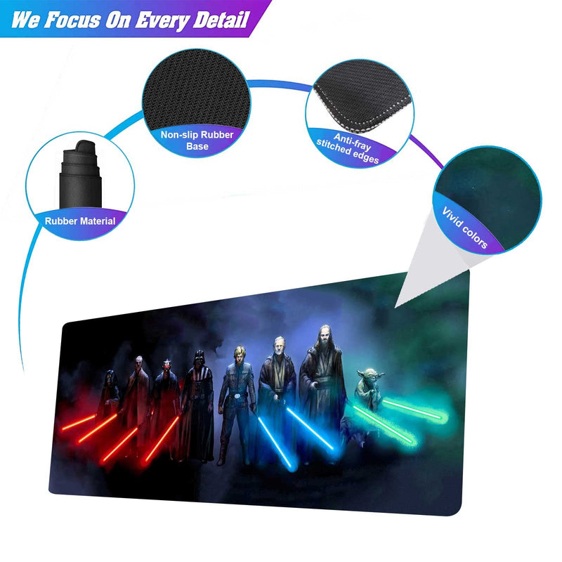 Extra Large Gaming Mouse Pad Jedi Lightsaber Custom Mousepad with Non-Slip Rubber Base,Stitched Edges Mouse Mat,Washable Desk Pad,Portable Computer Keyboard & Mice Combo Pads 35.4x15.7 Inch 90x40 XXL Lightsaber - LeoForward Australia