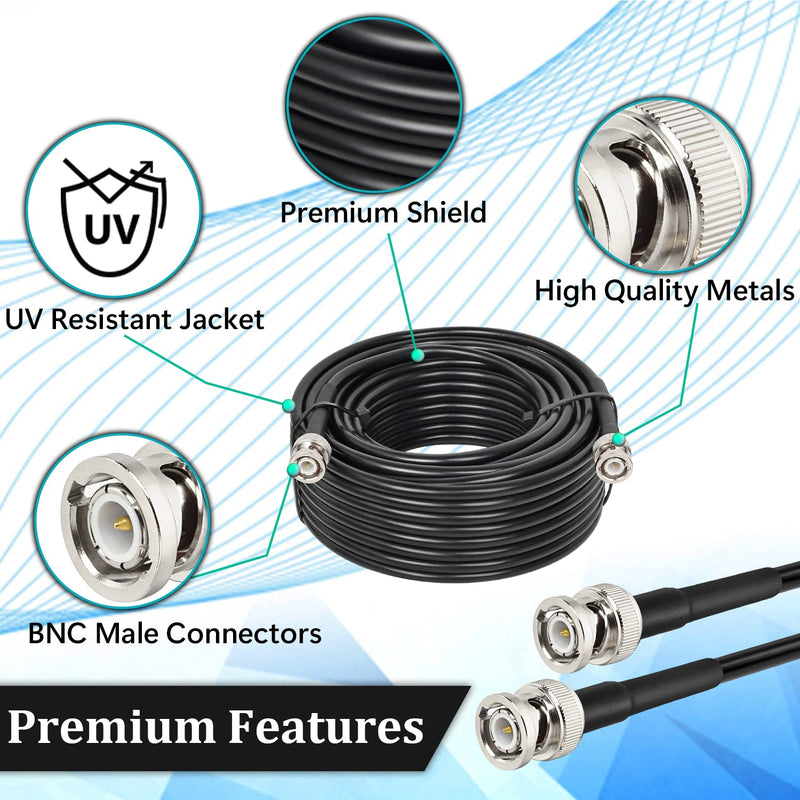  [AUSTRALIA] - MOOKEERF BNC Coax Cable 20ft,BNC to BNC Cable 50 Ohm BNC Cable Low Loss KMR240 BNC Male to BNC Male Antenna Cable for Ham Radio/Network Analyzer/Modem/Oscilloscope/Signal Generator/Attenuator