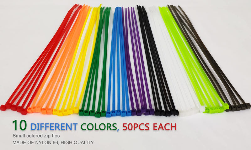  [AUSTRALIA] - 8 Inch 500pcs Colored Zip Ties 20lb Strength, Multi-Purpose Cable Ties