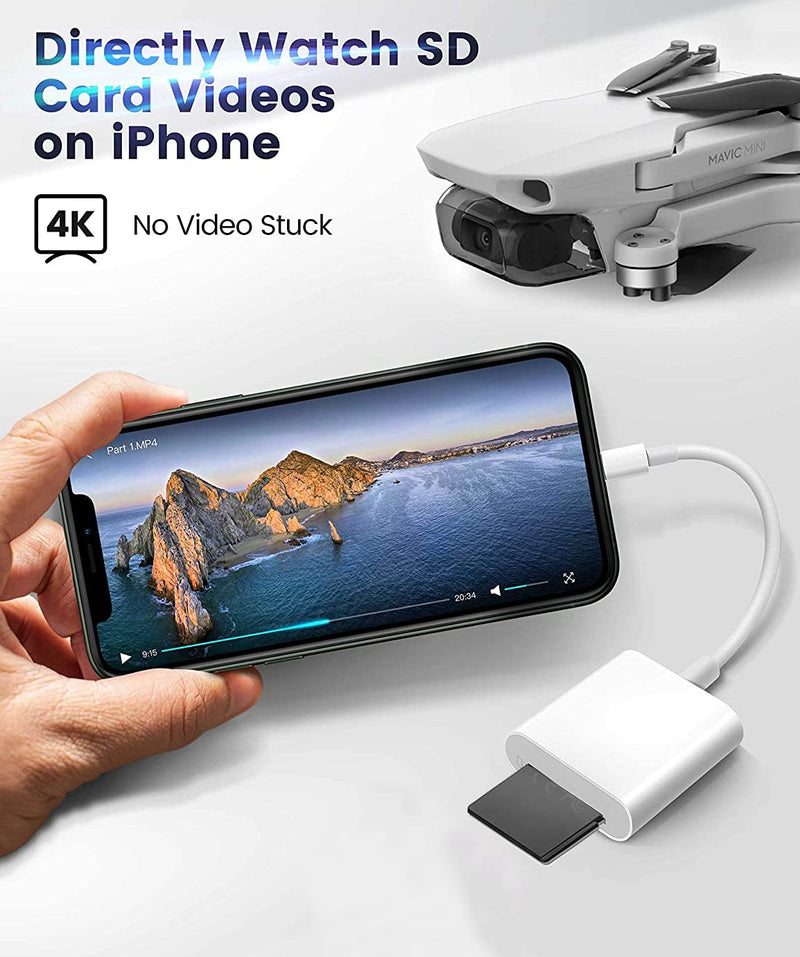  [AUSTRALIA] - Apple Lightning to SD Card Camera Reader, Trail Camera Viewer SD Memory Card Adapter for iPhone 14/13/12/11/XS/XR/X/8/7/iPad, Plug and Play