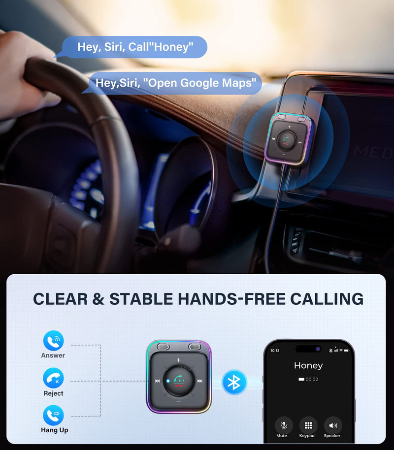  [AUSTRALIA] - JOYROOM Bluetooth 5.3 Car Adapter with Dual Mics and Noise Cancellation, AUX Bluetooth Car Kit with Plug-and-Play and Noise Filter for Hands-Free Calls and Stereo Audio Black