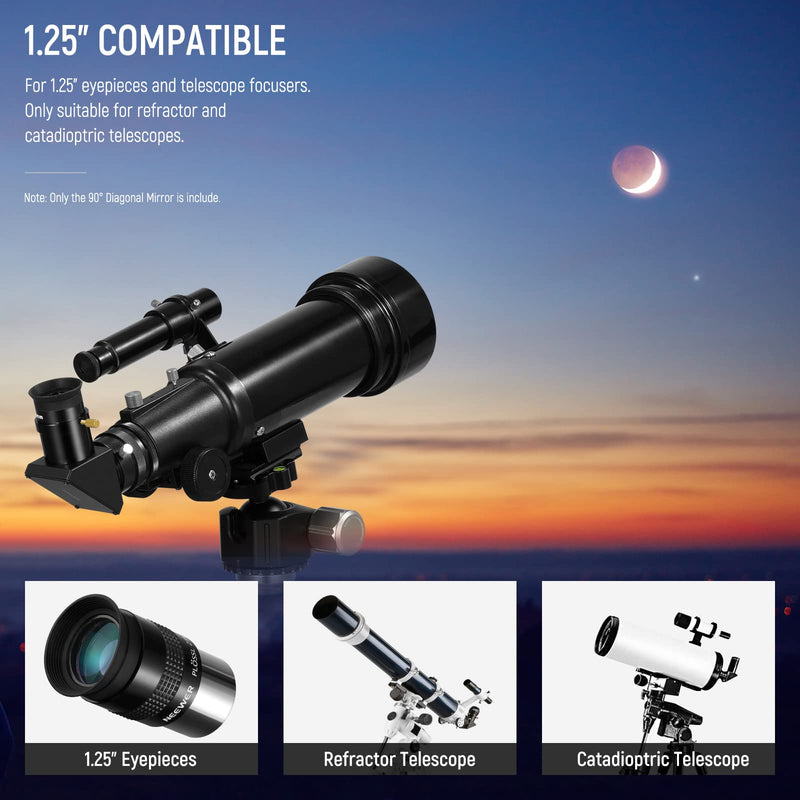  [AUSTRALIA] - NEEWER 1.25" 90° Zenith Diagonal Mirror, Erecting Image Positive Optic Mirror Adapter for Refractor and Catadioptric Astronomical Telescope Eyepiece