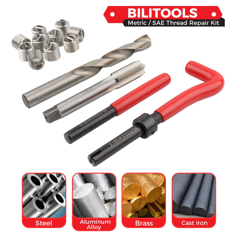  [AUSTRALIA] - BILITOOLS M6x1.0 Thread Repair Kit, HSS Drill Helicoil Repair Kit Metric Metric, M6 x 1.0