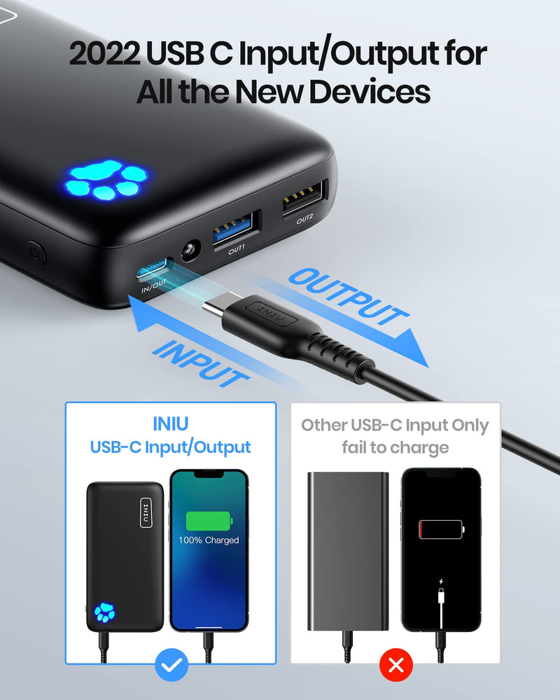  [AUSTRALIA] - INIU Portable Charger, 18W PD QC 20000mAh USB C Power Bank, Fast Charging Compact Battery Pack, 3-Output Phone Charger Compatible with iPhone 14 13 12 11 X 8 Pro Samsung S20 S10 Google LG iPad Tablet