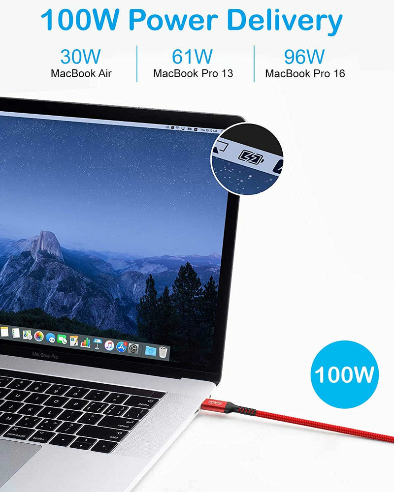  [AUSTRALIA] - 15FT Long USB-C to USB-C Cable 100W, Type-C 20V/5A Fast PD Charger Braided Cord for MacBook Pro, iPad Pro/iMac Air, Samsung Galaxy S21 S20 Note 20 10, Tab S7, OnePlus 9, Sony PS5, New iPad Mini 6, Red 15FT
