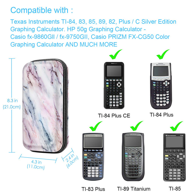  [AUSTRALIA] - Graphing Calculator Carrying Case for TI-84 Plus CE, Fintie Hard EVA Shockproof Protective Box for TI-84 Plus/TI-83 Plus CE/Casio fx-9750GII (Marble Pink) Marble Pink