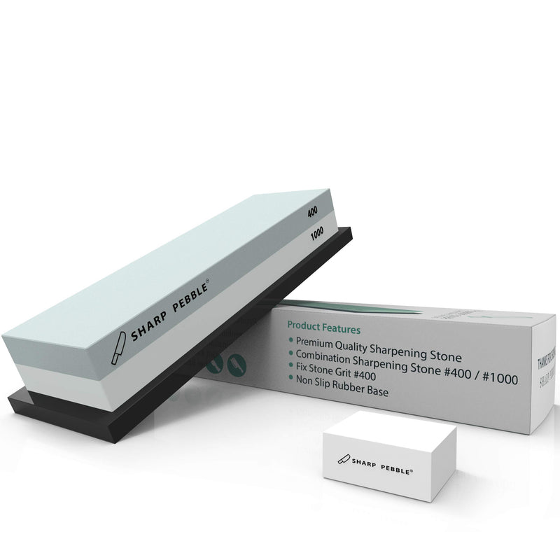  [AUSTRALIA] - Sharp Pebble Premium Whetstone Sharpening Stone 2 Side Grit 400/1000-Whetstone Knife Sharpener with Flattening Stone & NonSlip Rubber Base