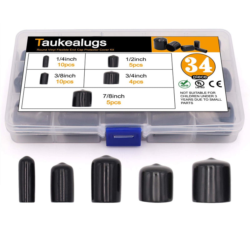  [AUSTRALIA] - 34pcs Black Pipe Post Bolt Screw Rubber Thread Protector Cover Vinyl Tube End Caps,Assorted 1/4-inch to 7/8-inch-5 Sizes 1/4"~7/8"-30pcs in box