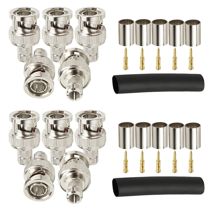  [AUSTRALIA] - XRDS -RF BNC Compression Connector for RG6 Coaxial Cable BNC Male RG6 Connectors for CCTV, SDI, HD-SDI, Siamese, Security Camera(Pack of 10)