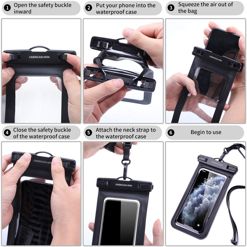  [AUSTRALIA] - UNBREAKcable Universal Waterproof Pouch, IPX8 Waterproof Dry Bag Underwater Case for iPhone 12 Pro Max/11/Xs Max/XR/X/8 Plus Galaxy Pixel up to 7", for Beach Kayaking Travel or Bath-2 Pack, Black