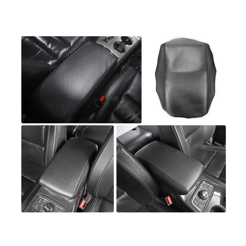  [AUSTRALIA] - R RUIYA Center Console Rest Pad Cover Customized for 2016-2019 Jeep Grand Cherokee Armrest Box Soft Pad Protector with Carbon Fiber (Without Logo) Without Logo