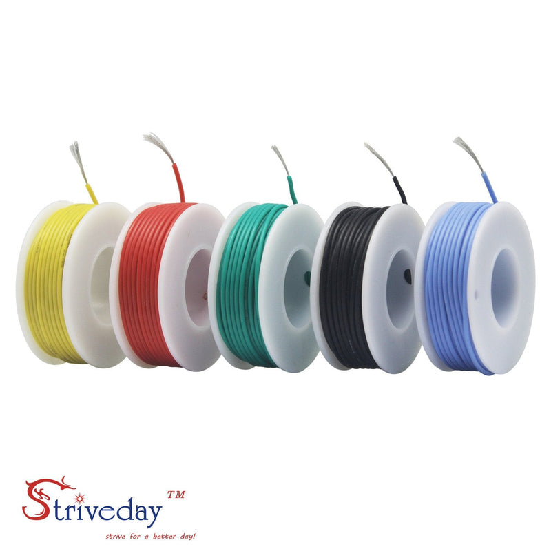  [AUSTRALIA] - Striveday™ 30 AWG Flexible Silicone Wire Electric wire 30 gauge Tinned Copper Hook Up Wire 300V Cables electronic stranded wire 150℃ cable electrics DIY BOX-1 30AWG Silicone wire Box1=Red+Blue+Green+Yellow+Black