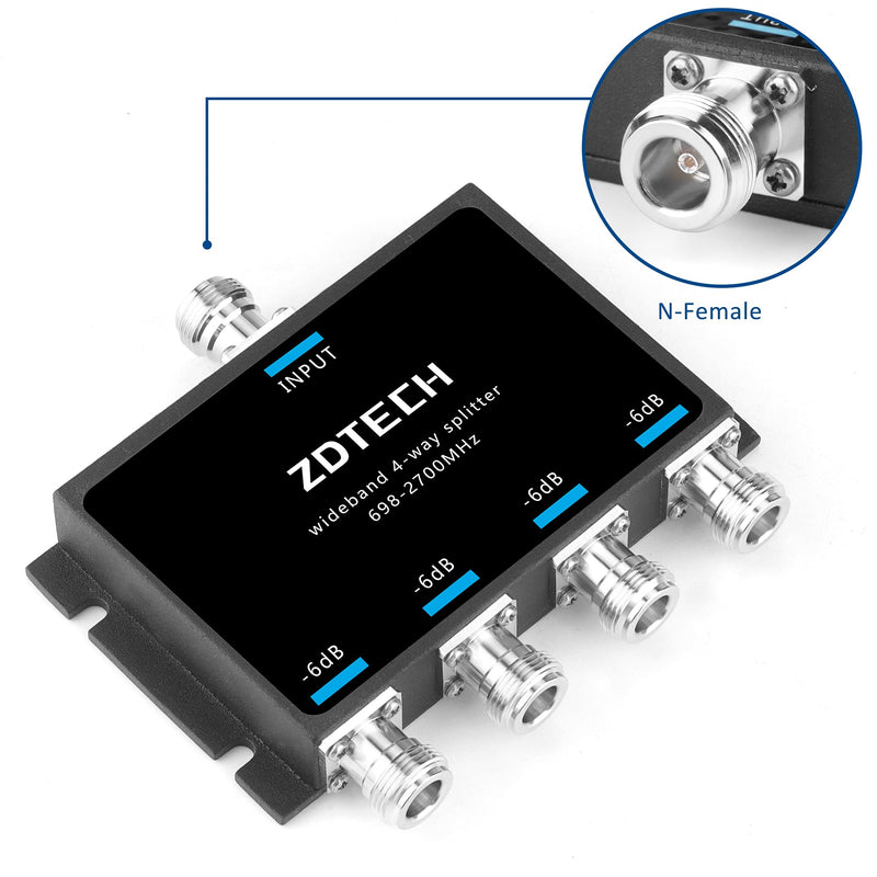  [AUSTRALIA] - ZDTECH WideBand 4-Way Splitter with N-Female Connectors 50 Ohm Signal Splitter for 3G/4G/LTE(698-2700MHz) Splitter 4-Way