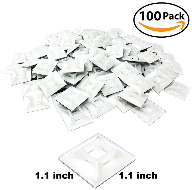  [AUSTRALIA] - Large, Premium Zip Tie Adhesive-Backed Mounts 100 Pack by Nova Supply. Pro-Grade, UV White Cable Tie Bases: 1.1 in x 1.1 in. Screw-Hole Anchor Point Gives High-Strength Durability for Long-Term Use