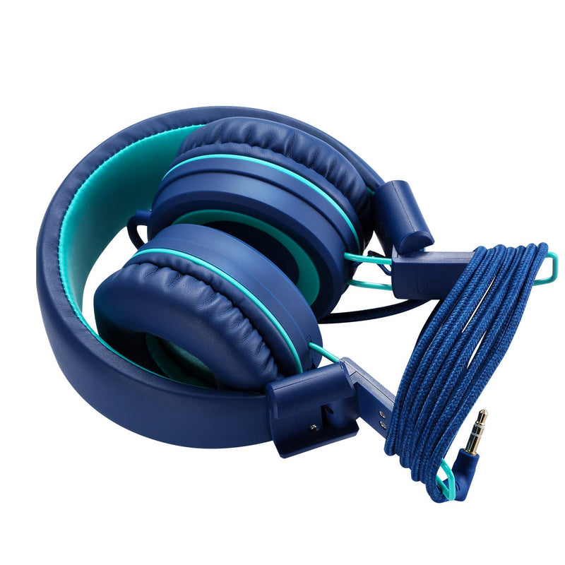  [AUSTRALIA] - Kids Headphones - noot products K11 Foldable Stereo Tangle-Free 3.5mm Jack Wired Cord On-Ear Headset for Children/Teens/Boys/Girls/Smartphones/School/Kindle/Airplane Travel/Plane/Tablet (Navy/Teal) Navy/Teal