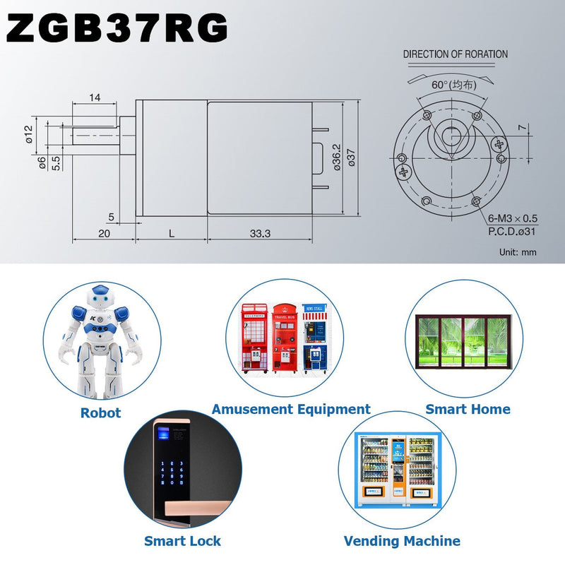  [AUSTRALIA] - Greartisan DC 12V 1000RPM Gear Motor High Torque Electric Micro Speed Reduction Geared Motor Eccentric Output Shaft 37mm Diameter Gearbox 12 Volt 1000 RPM
