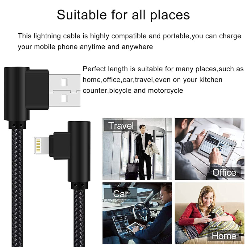  [AUSTRALIA] - Osecet iPhone Charger 3ft MFi Certified 3 Pack 90 Degree Nylon Braided Lightning Cable Right Angle iPhone Charging Cord for iPhone 13 12 11 Pro X XS XR 8 Plus 7 6 5 and More (Black, 3 FT) Black
