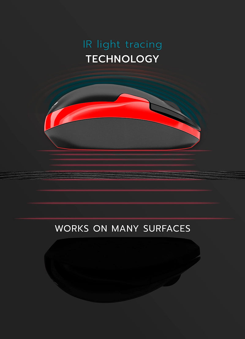 ShhhMouse Wireless Silent Noiseless Clickless Mobile Optical Mouse with USB Receiver and Batteries Included, Portable and Compact, for Notebook, PC, Laptop, Chromebook, Computer, MacBook (Black/Red) Black/Red - LeoForward Australia