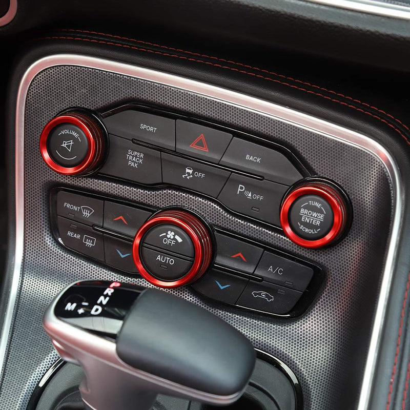  [AUSTRALIA] - JeCar Audio Air Conditioner Button Trim Cover Aluminum Alloy Knob Cover for Dodge Challenger Charger 2015-2019, Red