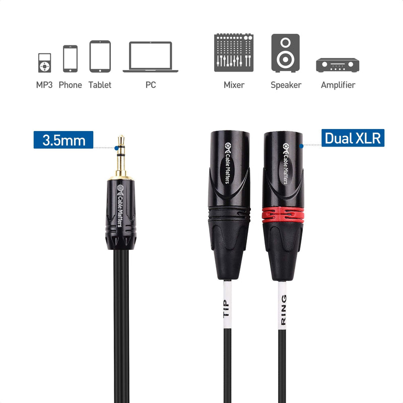  [AUSTRALIA] - Cable Matters 3.5mm 1/8 Inch TRS to 2 XLR Cable 3 ft, Male to Male Aux to Dual XLR Breakout Cable