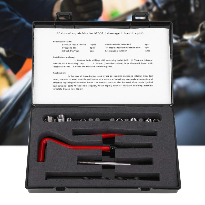  [AUSTRALIA] - 25Pcs Thread Repair Kit M7 x 1 Thread Inserts Stainless Steel Twisted Drill Wrench Threaded Insert Tap Insertion Tool for Auto Parts