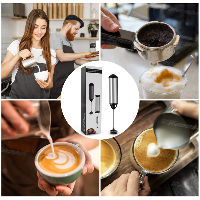  [AUSTRALIA] - GREATONE Electric Milk Frothers Handheld Foam Beater Milk Frother Battery Operated Mini Smoothie Blender For whipping cappuccino latte milk matcha hot chocolate Silver/Black