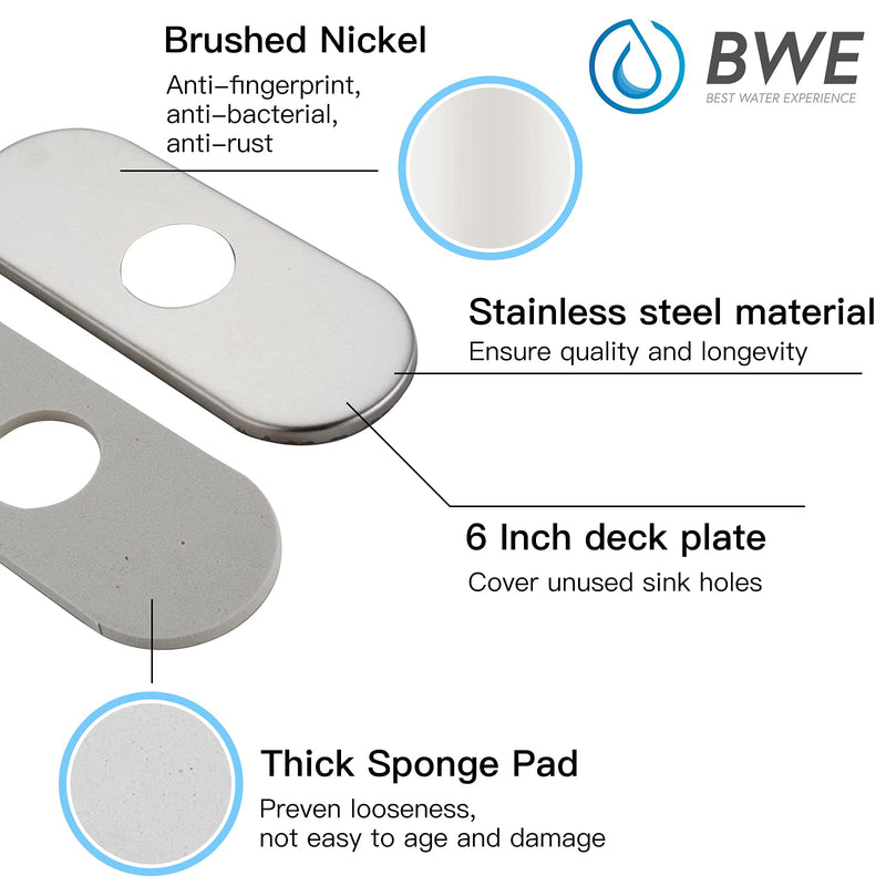  [AUSTRALIA] - BWE 6 Inch Bathroom Vanity Sink Faucet 4" Hole Cover Deck Plate Escutcheon Brushed Nickel